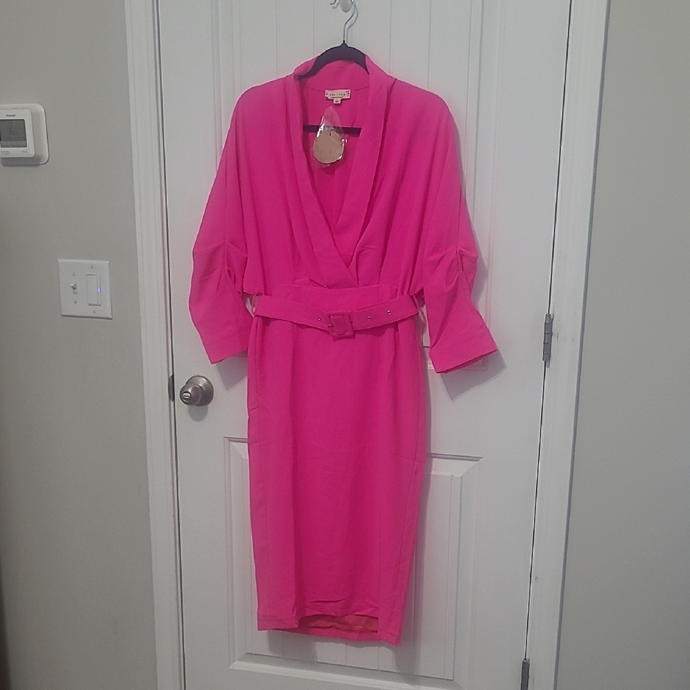Tea n Cup Vibrant Pink Long Sleeve Dress